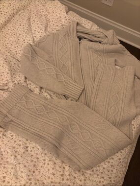 Cozy Cable Knit Zip-Up Hoodie Set
